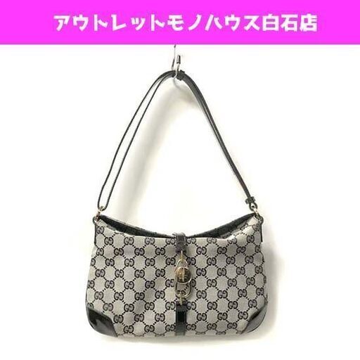 本物 グッチ ショルダーバッグ GGキャンバス×パテント ジャッキーバッグ ロゴ留具 黒 001 4147 ワンショルダー GUCCI ☆ 札幌市 白石区 東札幌 アウトレットモノハウス