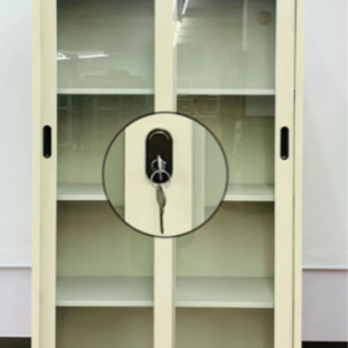 ガラススチール書庫 鍵付き 幅880×奥行400×高さ1790m...