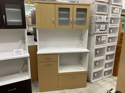 キッチンを明るく！【愛品館 江戸川店】一生紀　ISSEIKI　キッチンボード　食器棚　ID:151-007160-007　配送可　代引き配送可