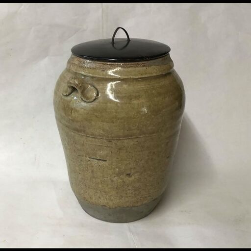 e968 越前焼 小壺 漆蓋 水指 古美術 骨董品 茶道具