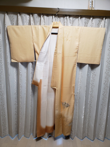 京友禅 付け下げ訪問着 正絹 淡いだいだい色に銀箔と金箔