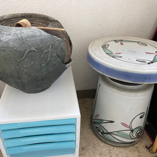 あげます 陶器イスと和風流水オブジェのセット