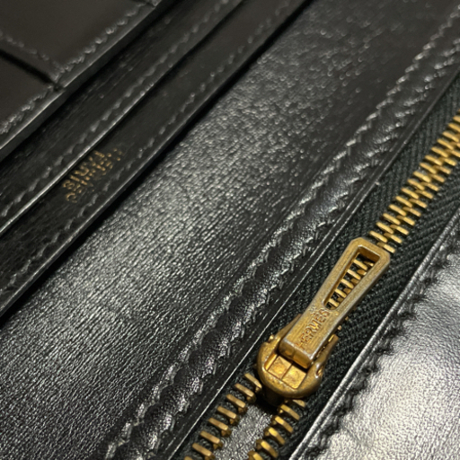代表モデル HERMES エルメス ベアン ボックスカーフレザー 長財布 黒×金