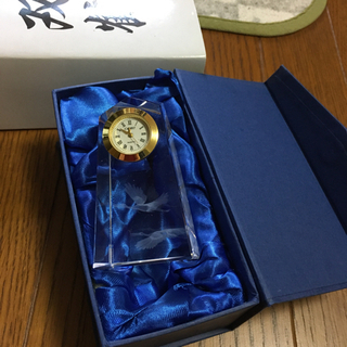 クリスタル時計　鶴　美品　置き時計
