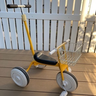 無印良品 三輪車 黄色 舵取りカゴ付き