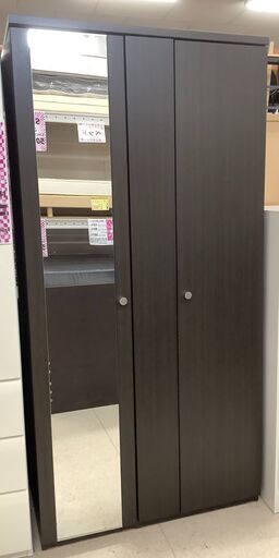 NITORI/ニトリ ワードローブ 木目ダークブラウン ミラー付 WISH3 100WR-DBR【ユーズドユーズ名古屋天白店】 J1104