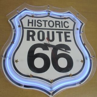ネオンクロック 掛け時計 ルート66 ネオン管 レトロ 什器 インテリア ROUTE66 アメリカン 雑貨 ガレージ 照明 バー 札幌市 中央区の画像