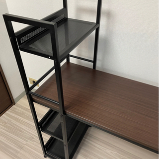【作業デスク】木目調ダークブラウン×ブラックの画像