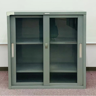 引戸ガラススチール書庫 幅880×奥行400×高さ880mm オ...