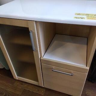 お買い得！収納付きレンジ台（木目調&ホワイト）　クリーニング済　管理番号72409