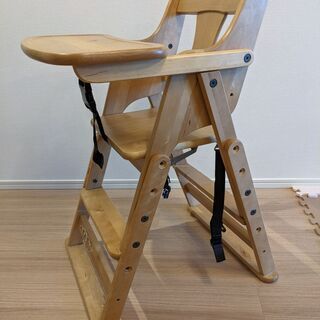 木製おりたたみハイチェア（ハイ・ローチェア　高さ調整可　澤田木工所）の画像