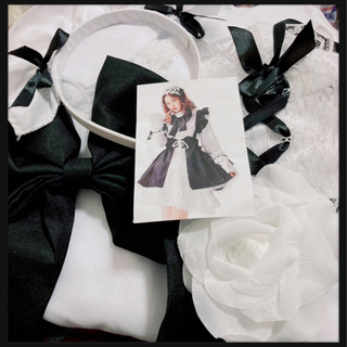 ご購入者様決定꒰未使用꒱メイドコスチューム白黒フリルリボン 夢可愛い ハロウィン 大きめサイズの画像