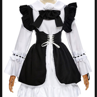 ご購入者様決定꒰未使用꒱メイドコスチューム白黒フリルリボン 夢可愛い ハロウィン 大きめサイズの画像