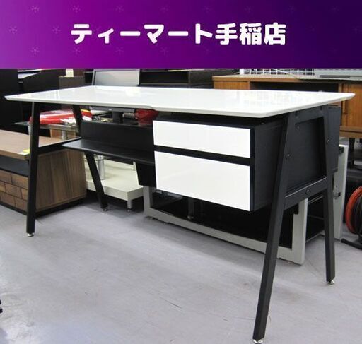 取引中 150cmデスク 机ロング 東馬 ホワイト天板 引出し2段 大川家具 札幌市手稲区