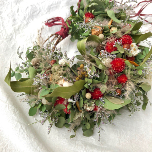 受注制作ユーカリと千日紅のリース