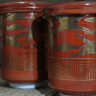 九谷永楽　金鶴蓋付き　夫婦湯呑み　セット