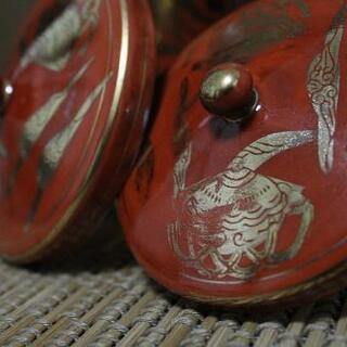 九谷永楽　金鶴蓋付き　夫婦湯呑み　セットの画像