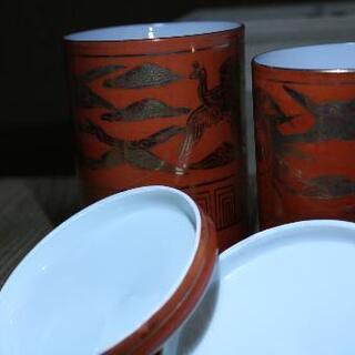 九谷永楽　金鶴蓋付き　夫婦湯呑み　セットの画像