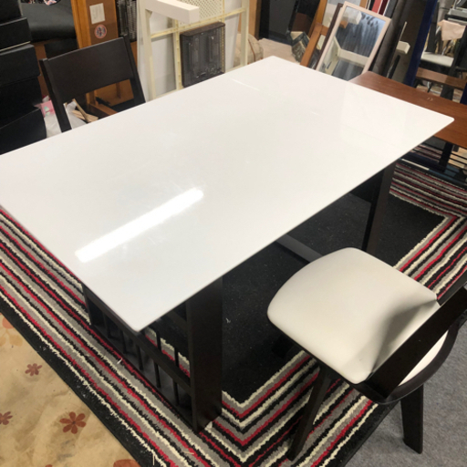 可変天板テーブル　回転椅子2脚セット