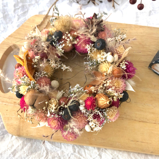 受注制作 千日紅と木ノ実のリース2