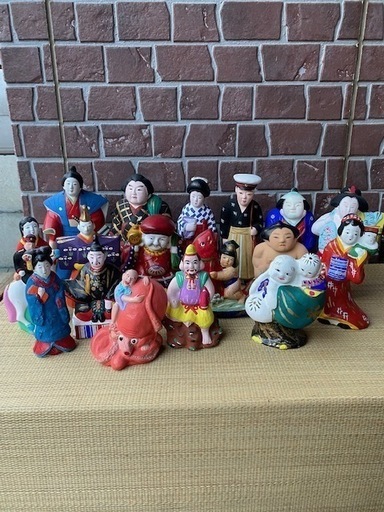 郷土玩具 土人形 久米人形 佐土原人形他18体纏めて 風俗民芸縁起物旧家当時物明治時代