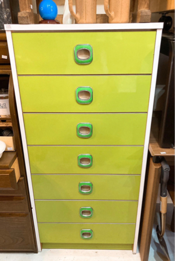 ★当時物★ポップなグリーンのチェスト★昭和レトロ★6段★タンス★整理ダンス
