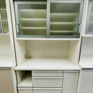 人気のホワイト！！ 松田家具 2面レンジボード 定価￥140,800 スチームオーブン ソフトクローザー