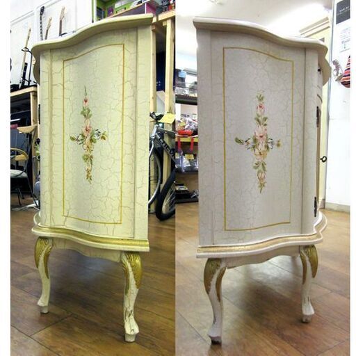西洋風 アンティーク調 サイドボード 幅：約112.5cm コンソール 花柄 猫脚 家具 飾り棚 札幌市 厚別店 
