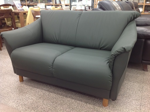 モスグリーン レザー(合皮) 2人掛けソファー【9650008】