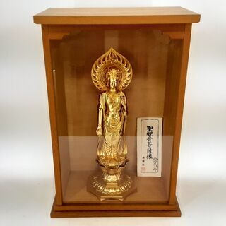 聖観音菩薩像 金メッキ 秀雲作 仏像　/DJ-0574-D3