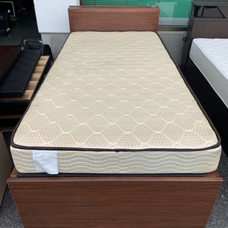 シングルベッド　茶色　マットレス付き