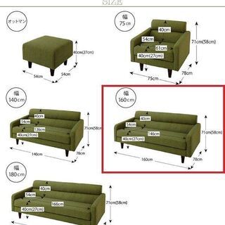 あんしん決済・分割払い可　未使用訳あり　ロータイプでも使用可能　スタンダードソファ　ローソファ　2P 160cm幅　モスグリーンの画像