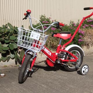 子ども用　自転車　トミカ　12インチ　補助棒付き　赤　美品