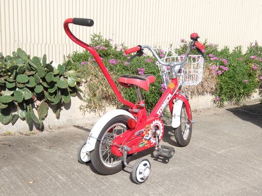 子ども用　自転車　トミカ　12インチ　補助棒付き　赤　美品