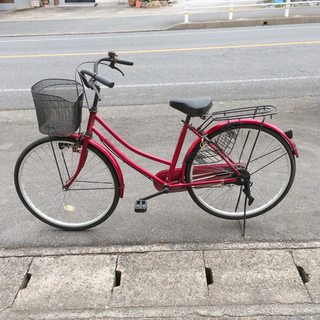 自転車✨ママチャリ✨26インチ　ワインレッド✨鍵あり✨当店で防犯...