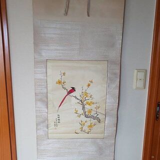 掛軸　蝋梅に紅鳥　作者不詳