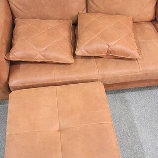 レバンテ 3P+スツール スーパーレザーテックス こげ茶 LEVANTE ソファ 中古家具 店頭引取歓迎 R4182)の画像