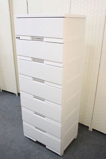 Fits フィッツプラス プレミアム 7段 ロック付き 鏡面仕上げ プラスチック ホワイト Fits天馬 チェスト 中古家具 店頭引取歓迎 R4191)