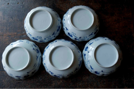 鳥尽くし◇時代物　古伊万里　鳥文染付膾皿5客　antiques 骨董品　古美術