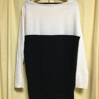 白×黒のバイカラー長袖ニット　サイズFの画像