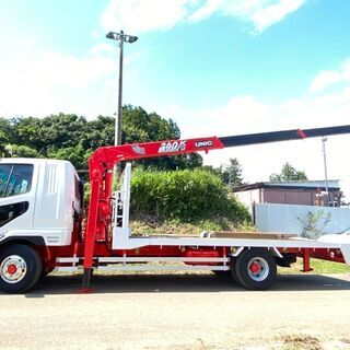 【T-0038】三菱 FK618J ふそうファイター ハイジャッキ セルフローダー 2,000kg ローダー 3段フックインクレーンユニック 車検付き 茨城県の画像