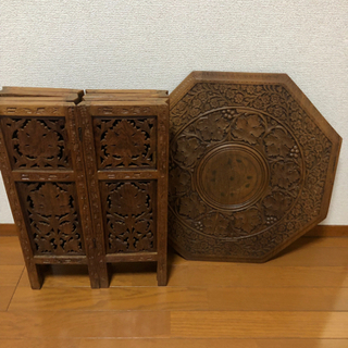 ◯【木製アンティーク】インド彫り　サイドテーブルの画像