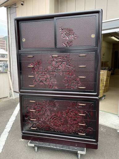 鎌倉彫 和家具 和箪笥 着物箪笥 民芸家具 着物箪笥 アンティーク 木製 漆塗り 桐箪笥
