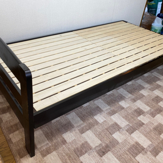 シングルベッド　黒　木製　マットレス付