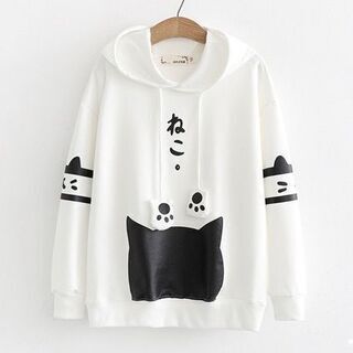 新品Mサイズ 猫好きの方には最適！レディスパーカー 猫プリントカ...