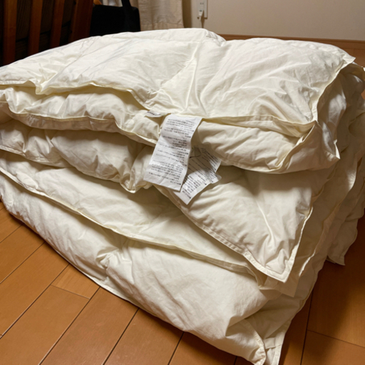 値下げ！中古>> シングル羽毛掛け布団　薄がけ+本がけ二枚セット（ダウン70%）