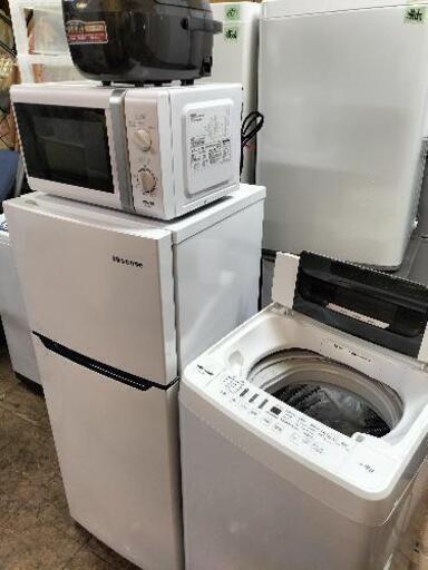 新生活お買い得セット！！シリーズ72 ハイセンス HR-B12C　2ドア冷凍冷蔵庫　2019年製・ハイセンス HR-T45C  全自動洗濯機 4.5Kg 2019年製・山善 YRB-207(W)　電子レンジ 2018年製・象印 NL-BA05型　マイコン炊飯ジャー 2015年製　4点セット！！