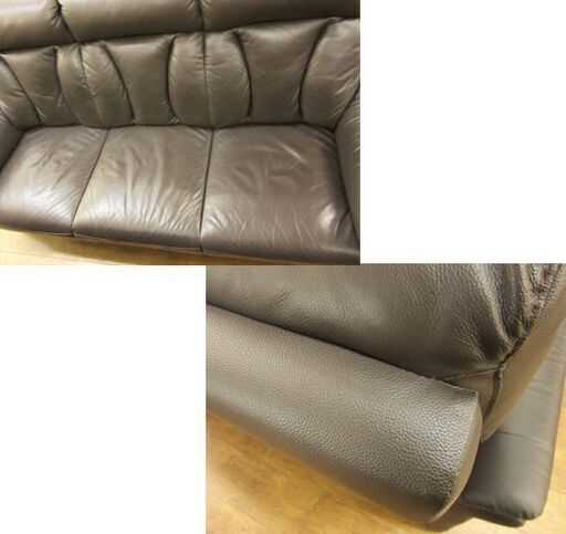 ニトリ 3人掛け ソファ 幅189×奥80×高96㎝ レザー調 ダークブラウン NITORI　札幌 厚別店