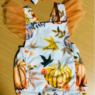 ベビーロンパース　ベビーサロペット　カボチャ柄　70cmの画像