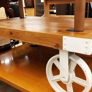 【お値下げしました】インダストリアル 車輪 トロリー テーブル パイン材 レトロ アンティーク